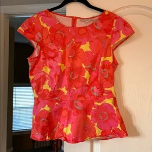 Loft Bright Pink and Yellow Peplum Top